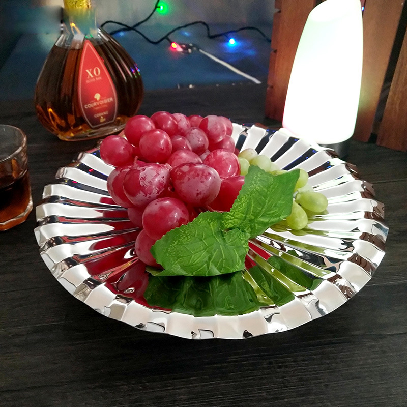 European-style stainless steel lotus fruit plate with base, ktv, hotel, bar, living room, modern creative dried fruit plate, stainless steel fruit plate with base, bar supplies, hotel supplies, kitchenware tray Specification image