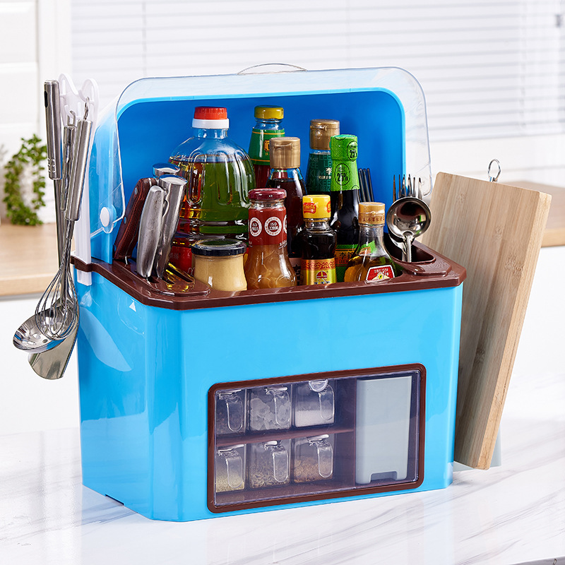 New dust-proof knife rack, multi-functional kitchen storage rack set combination, large-capacity seasoning box storage rack Specification image