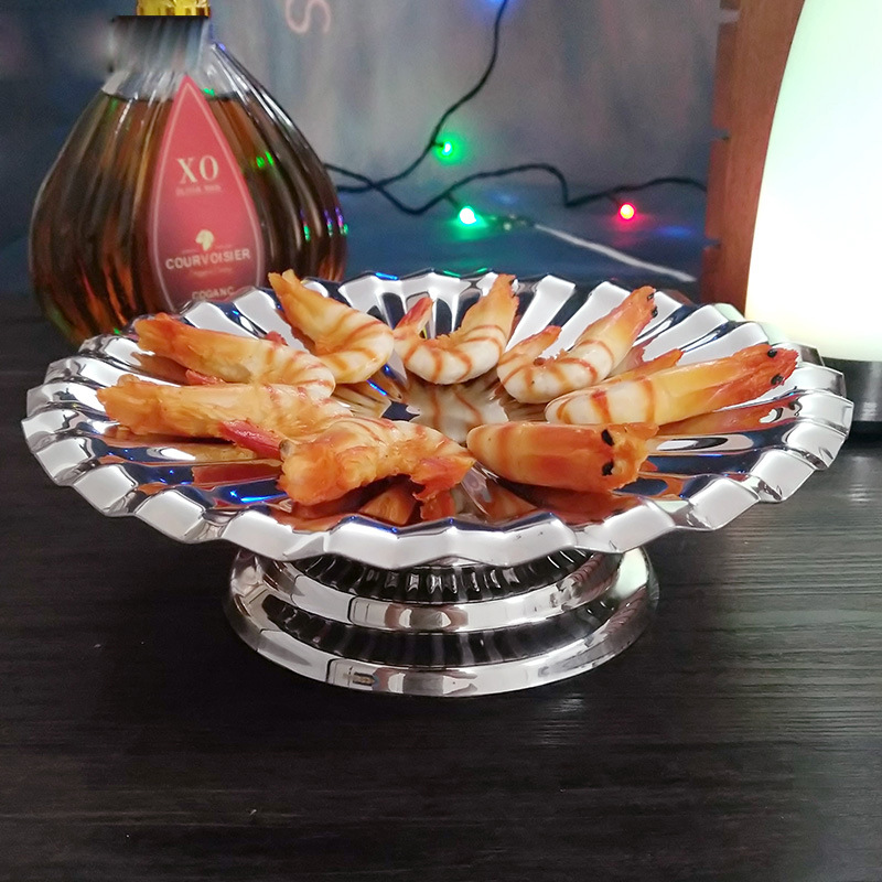 European-style stainless steel lotus fruit plate with base, ktv, hotel, bar, living room, modern creative dried fruit plate, stainless steel fruit plate with base, bar supplies, hotel supplies, kitchenware tray