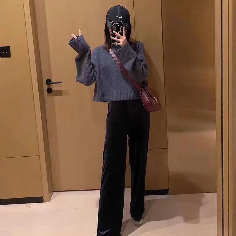 Spring style golden silk fleece pants, mopping pants, sweeping pants, slimming wide-leg pants details Picture
