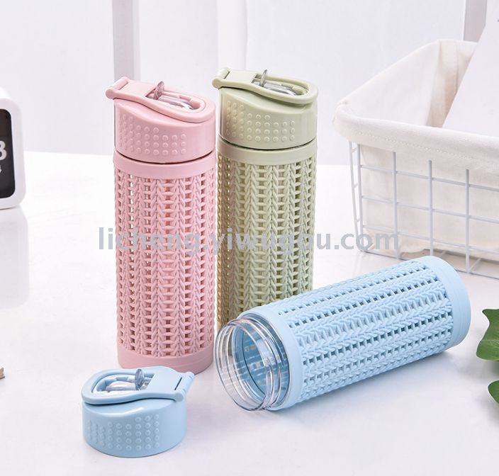 35823 New portable plastic sports water cup, hollowed-out creative adult straw cup, space cup Specification image