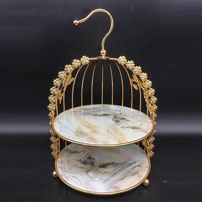 Chinese restaurant coffee shop, golden three-story, two-story birdcage pastry rack, mountain ink-wash painting style glass plate, D27cm Item Picture