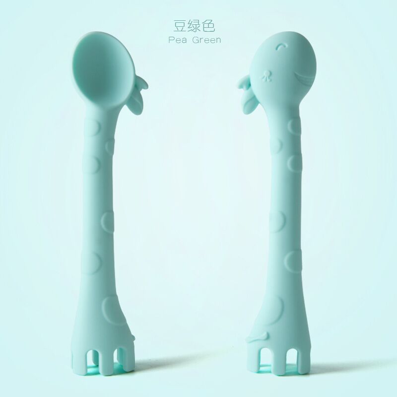 Giraffe creative and cute silicone forks and spoons, elephant silicone children's and baby spoons and forks details Picture