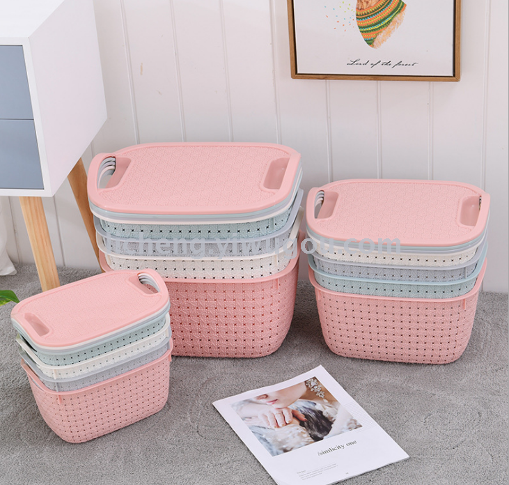 35823 imitación ratán trenza cesta de ropa sucia cesta de almacenamiento de ropa sucia de baño de plástico cesta de lavandería cesta de almacenamiento de juguetes para el dormitorio details Picture
