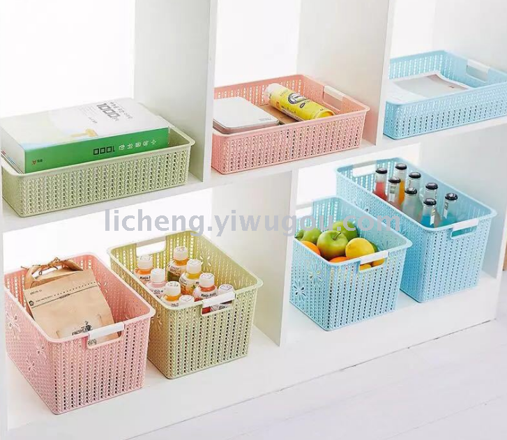 Wicker desktop storage basket, plastic sorting box, sundries storage basket, snack and toy storage box, bathroom bath basket Item Picture