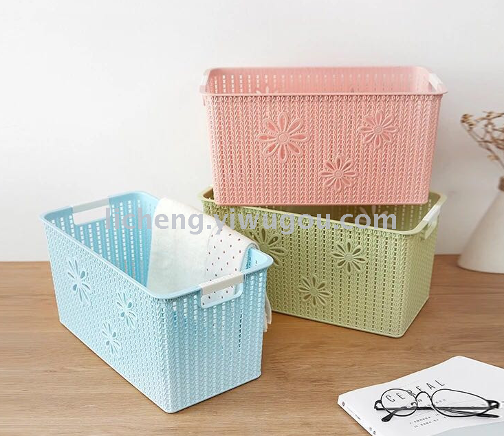Wicker desktop storage basket, plastic sorting box, sundries storage basket, snack and toy storage box, bathroom bath basket details Picture