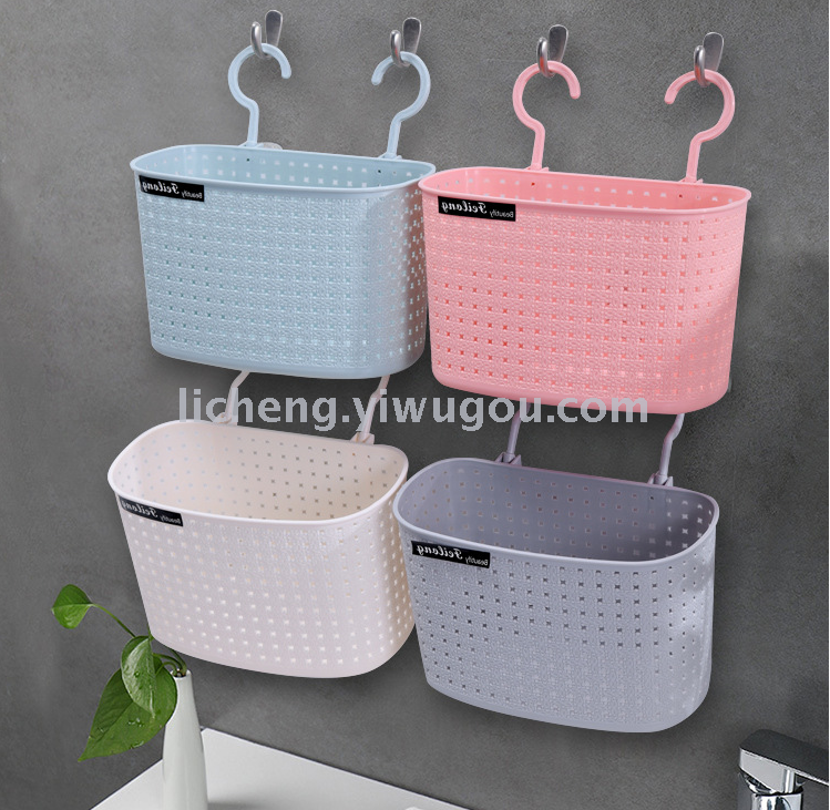 35823 Imitation rattan woven multi-functional draining storage basket, hollow bathroom and toilet storage basket, double-hook hanging basket Application Scenario