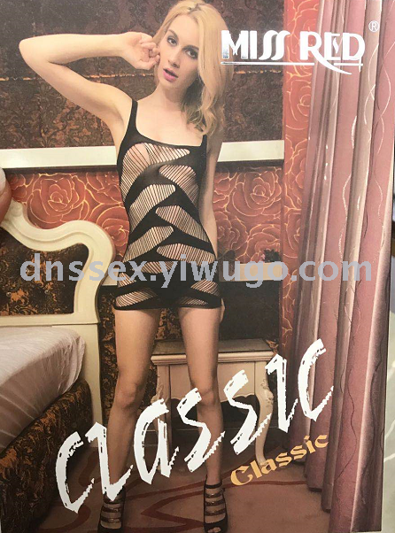 Factory direct sales of European and American export sex underwear, sexy one-piece jacquard net garment with chest hanging, open-crotch pajamas Specification image