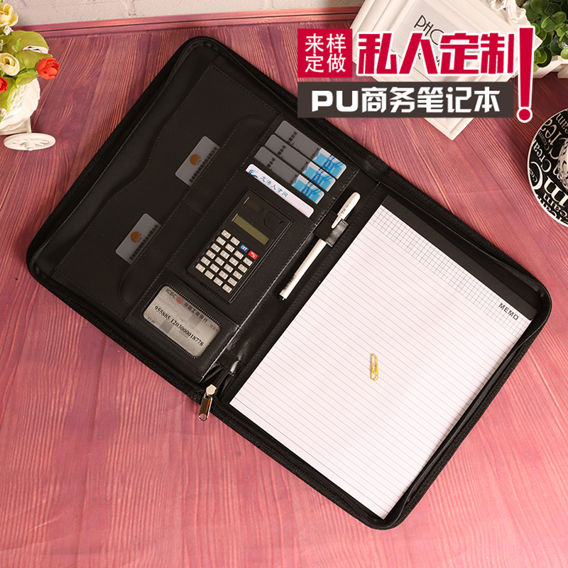 Wholesale of business office materials in stock, including calculator board clips, A4 leather manager folders, and custom logo folders Application Scenario