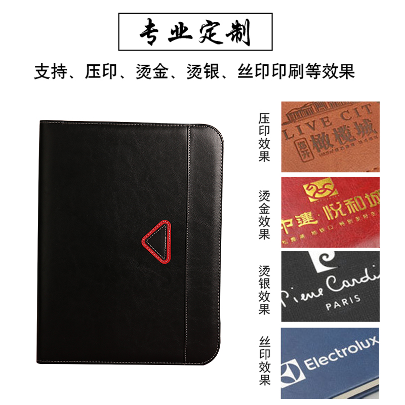Wholesale of business office materials in stock, including calculator board clips, A4 leather manager folders, and custom logo folders Item Picture