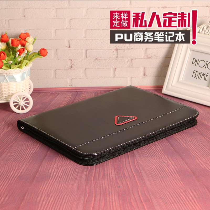 Wholesale of business office materials in stock, including calculator board clips, A4 leather manager folders, and custom logo folders details Picture