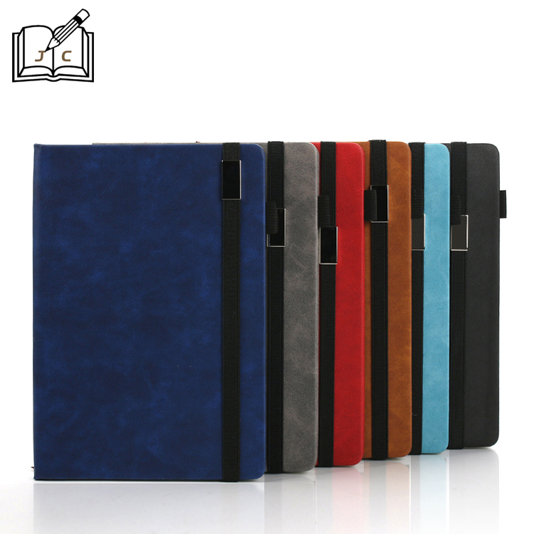 Fábrica en stock al por mayor estilo de inserto de pluma portátil de negocios con elástico tipo strap PU notebook puede ser logotipo personalizado