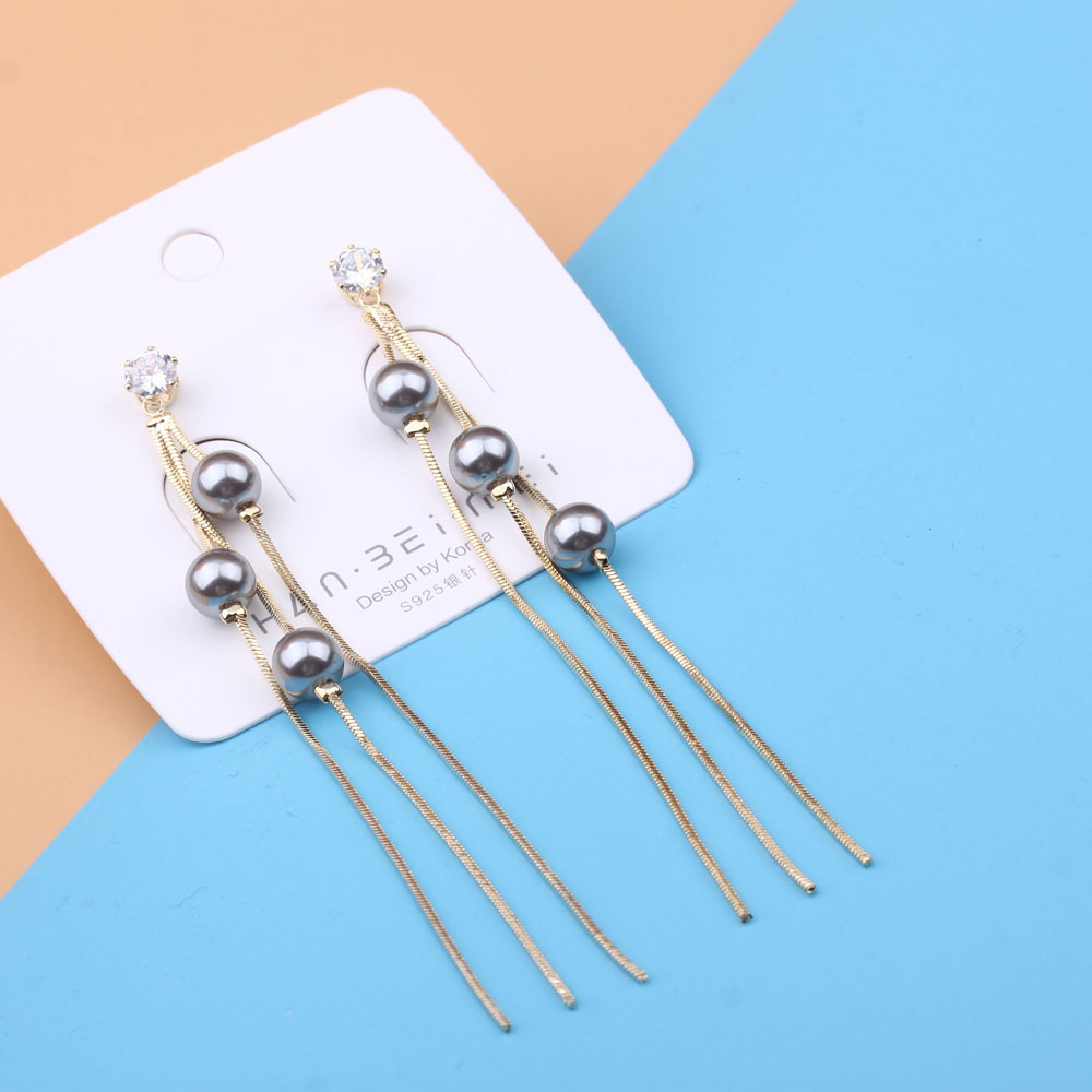Pudding Station Boutique, trendy and popular long tassel pearl stud earrings, feminine charm earrings, and exaggerated and unique earrings