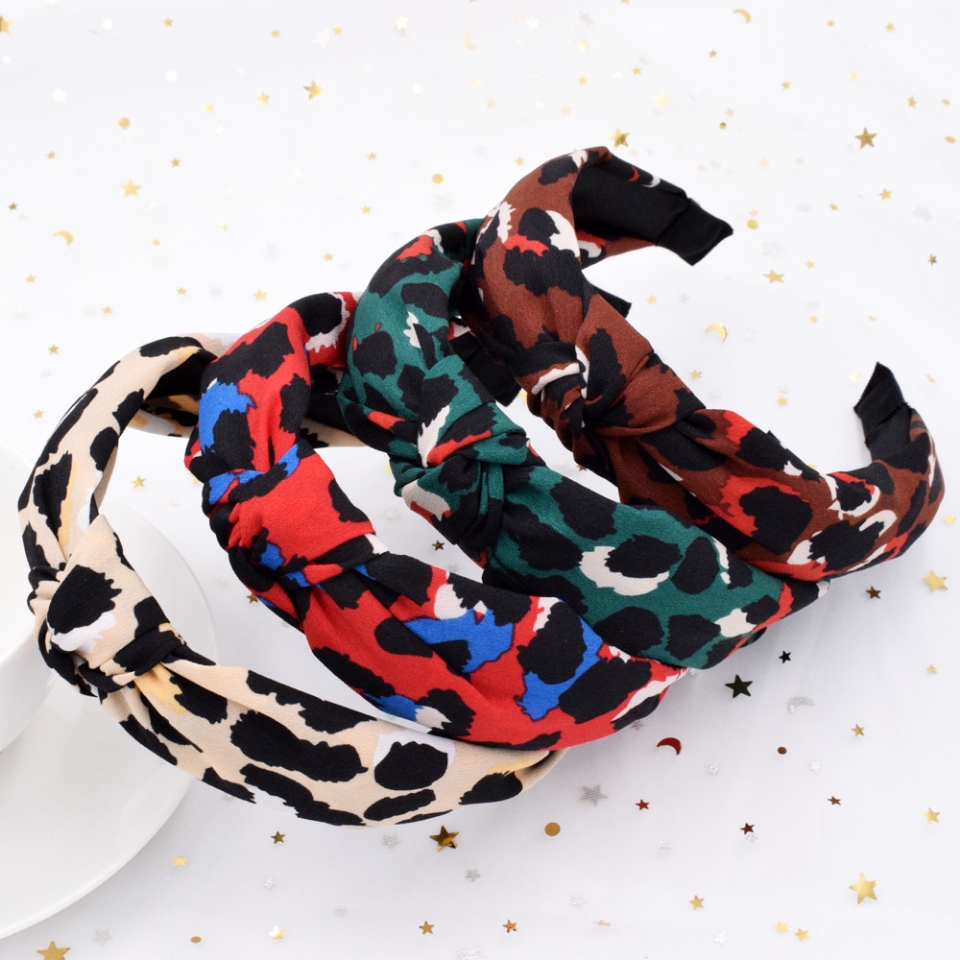 Amazon's exaggerated leopard print headband, retro cross headband, creative fabric knot headband, feminine hair accessory, European and American style full figure