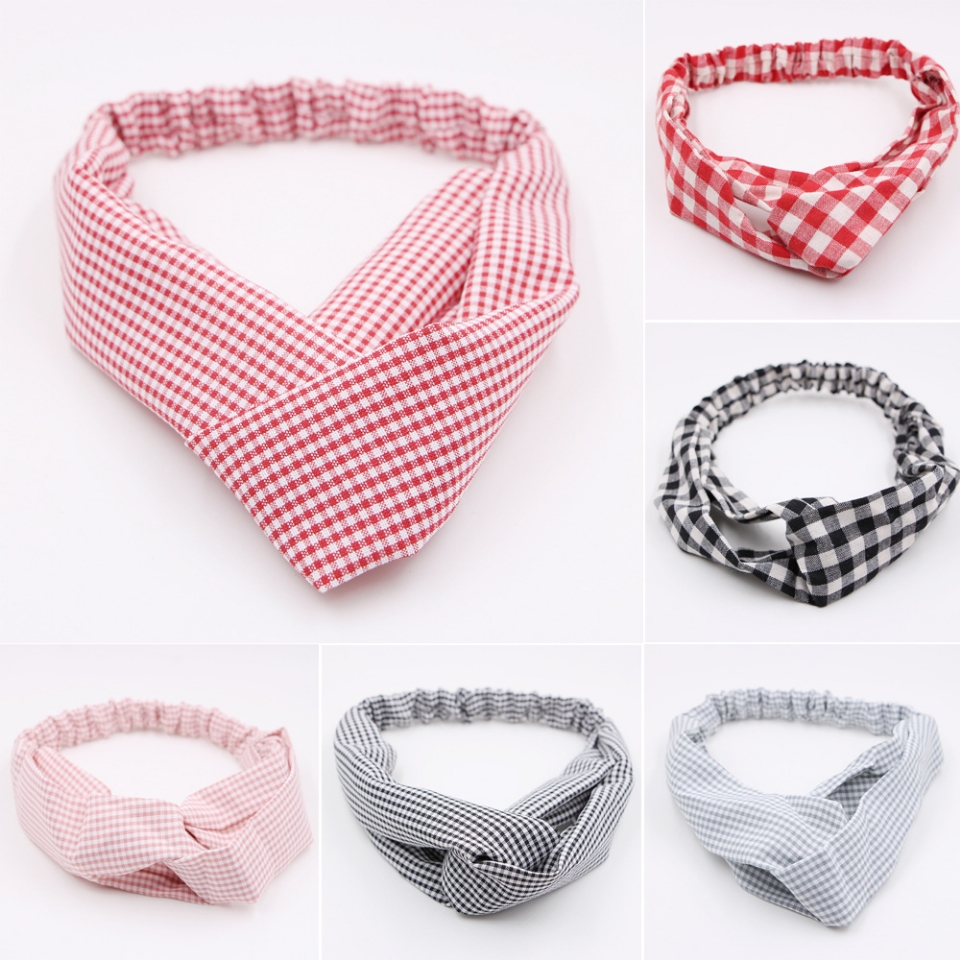 Fabric large and small checkered cross elastic hair bands, Korean-style facial wash hair bands, hair bands, versatile cross hair accessories for women full figure