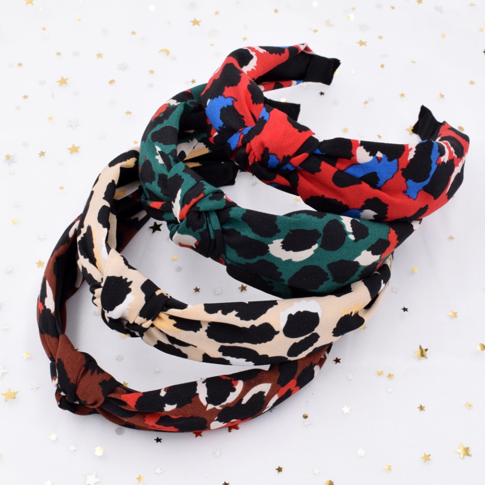 Amazon's exaggerated leopard print headband, retro cross headband, creative fabric knot headband, feminine hair accessory, European and American style details Picture