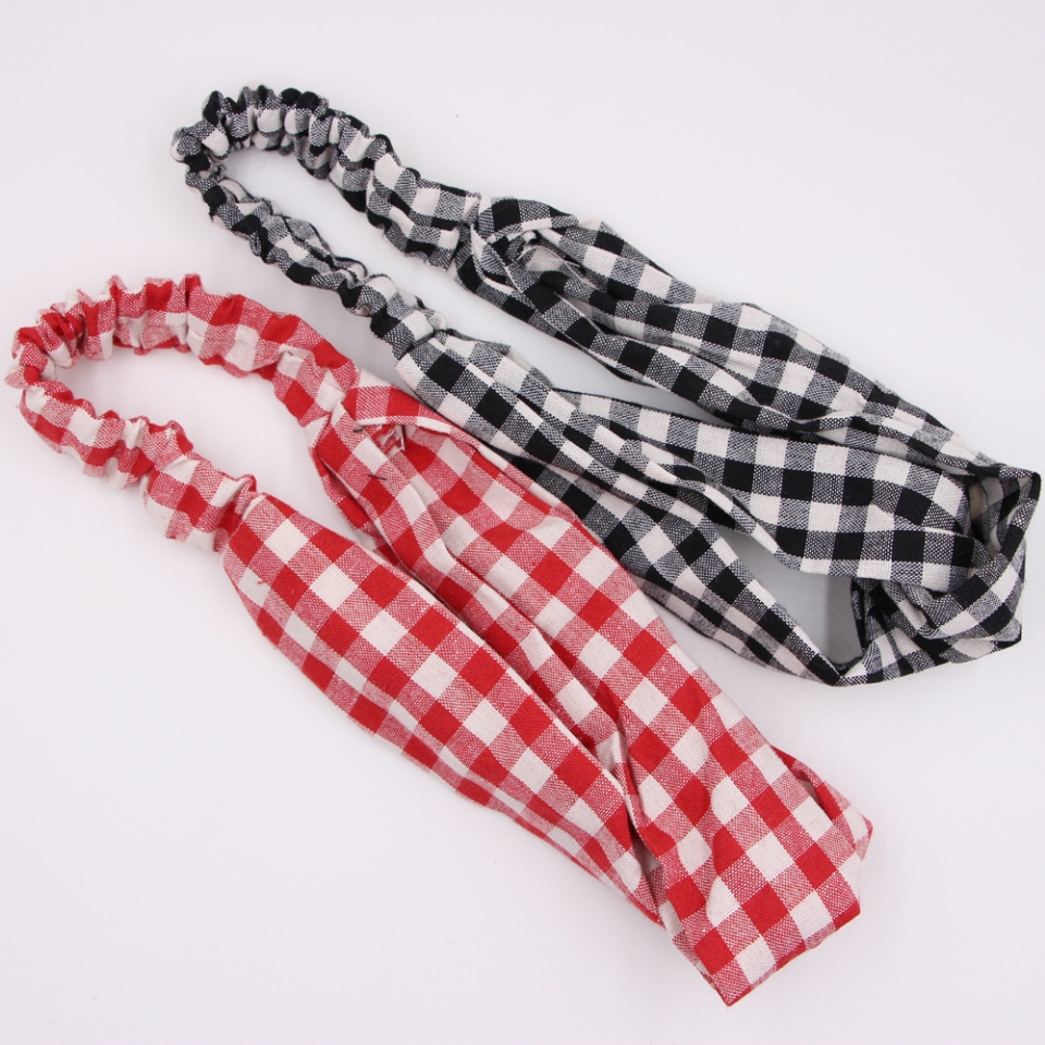 Fabric large and small checkered cross elastic hair bands, Korean-style facial wash hair bands, hair bands, versatile cross hair accessories for women Item Picture
