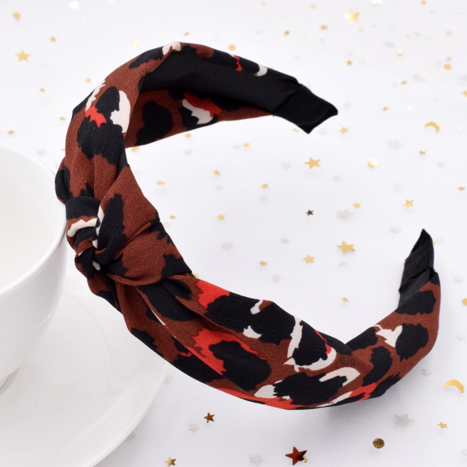 Amazon's exaggerated leopard print headband, retro cross headband, creative fabric knot headband, feminine hair accessory, European and American style Specification drawing