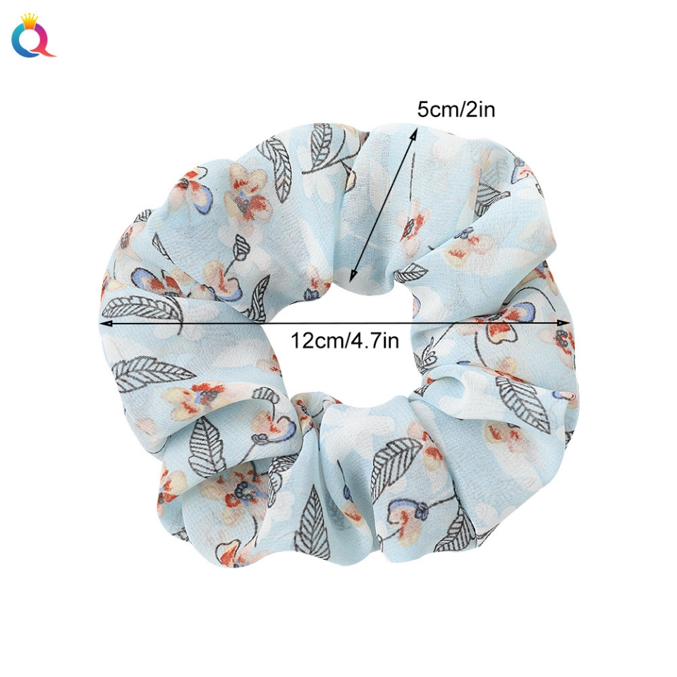 Qiyue Cross-border European and American Large Intestine Ring, chiffon floral fabric large intestine hair ring, ponytail tie, hair accessory and hair tie Specification drawing