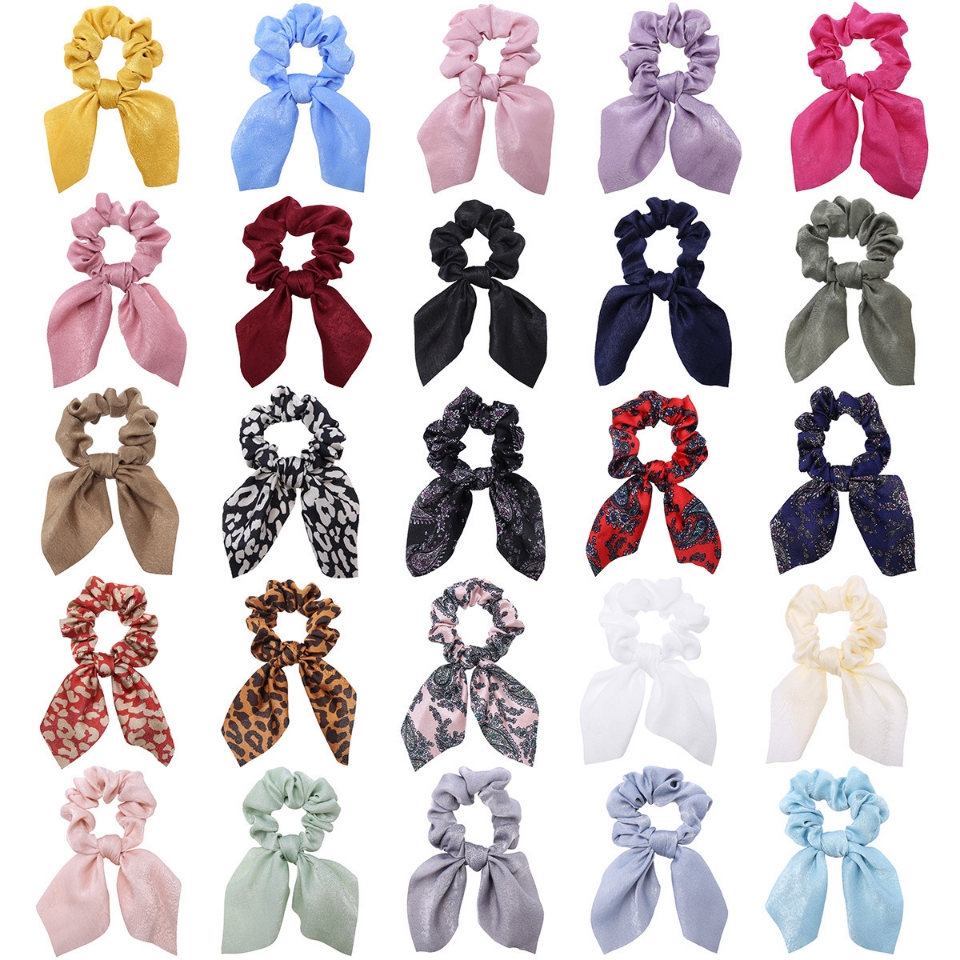 Cross-border solid-color headwear, satin fabric, plain small ribbon, large intestine hair band, best-selling leopard print headband in Europe and America, 25 colors full figure