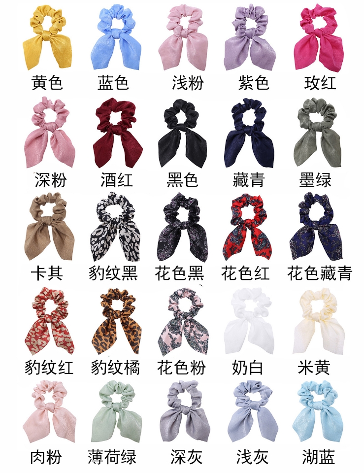 Cross-border solid-color headwear, satin fabric, plain small ribbon, large intestine hair band, best-selling leopard print headband in Europe and America, 25 colors Application Scenario