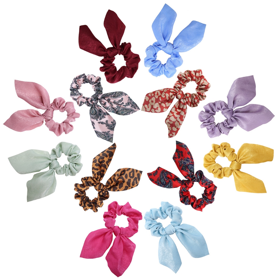 Cross-border solid-color headwear, satin fabric, plain small ribbon, large intestine hair band, best-selling leopard print headband in Europe and America, 25 colors details Picture