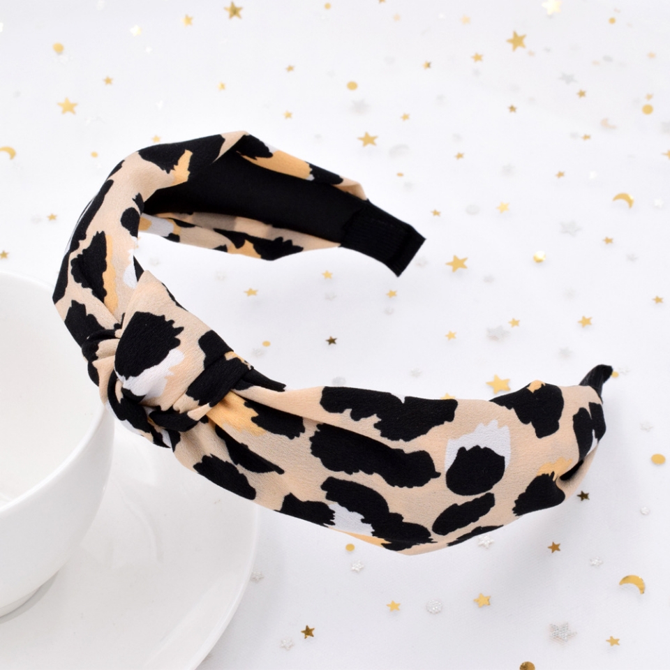Amazon's exaggerated leopard print headband, retro cross headband, creative fabric knot headband, feminine hair accessory, European and American style Item Picture