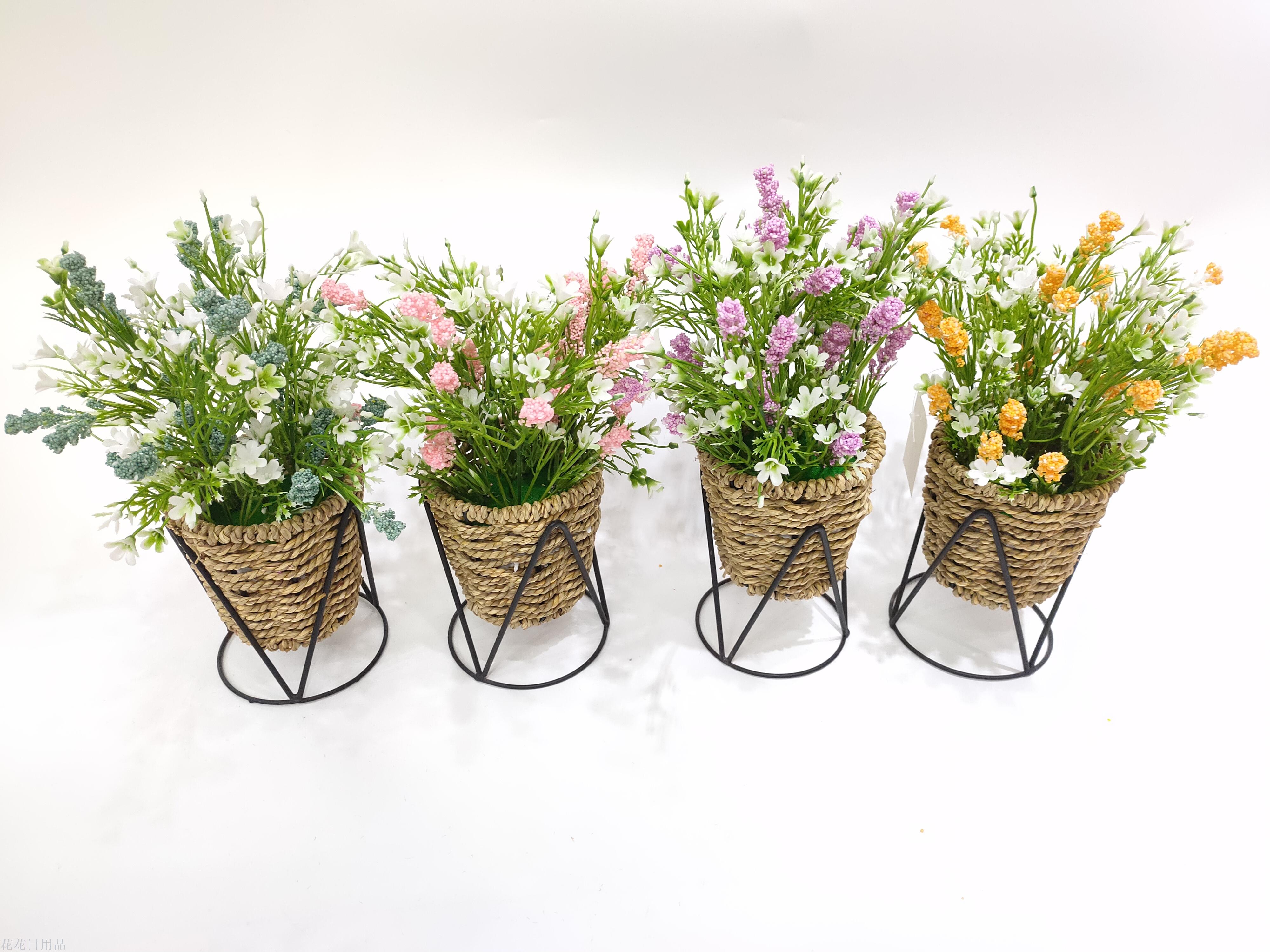 新款编织篮泡泡草仿真花薰衣草盆景假花办公室装饰品摆件