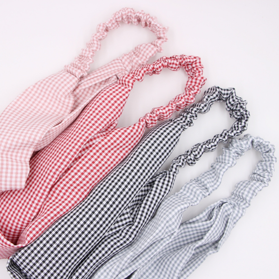 Fabric large and small checkered cross elastic hair bands, Korean-style facial wash hair bands, hair bands, versatile cross hair accessories for women details Picture