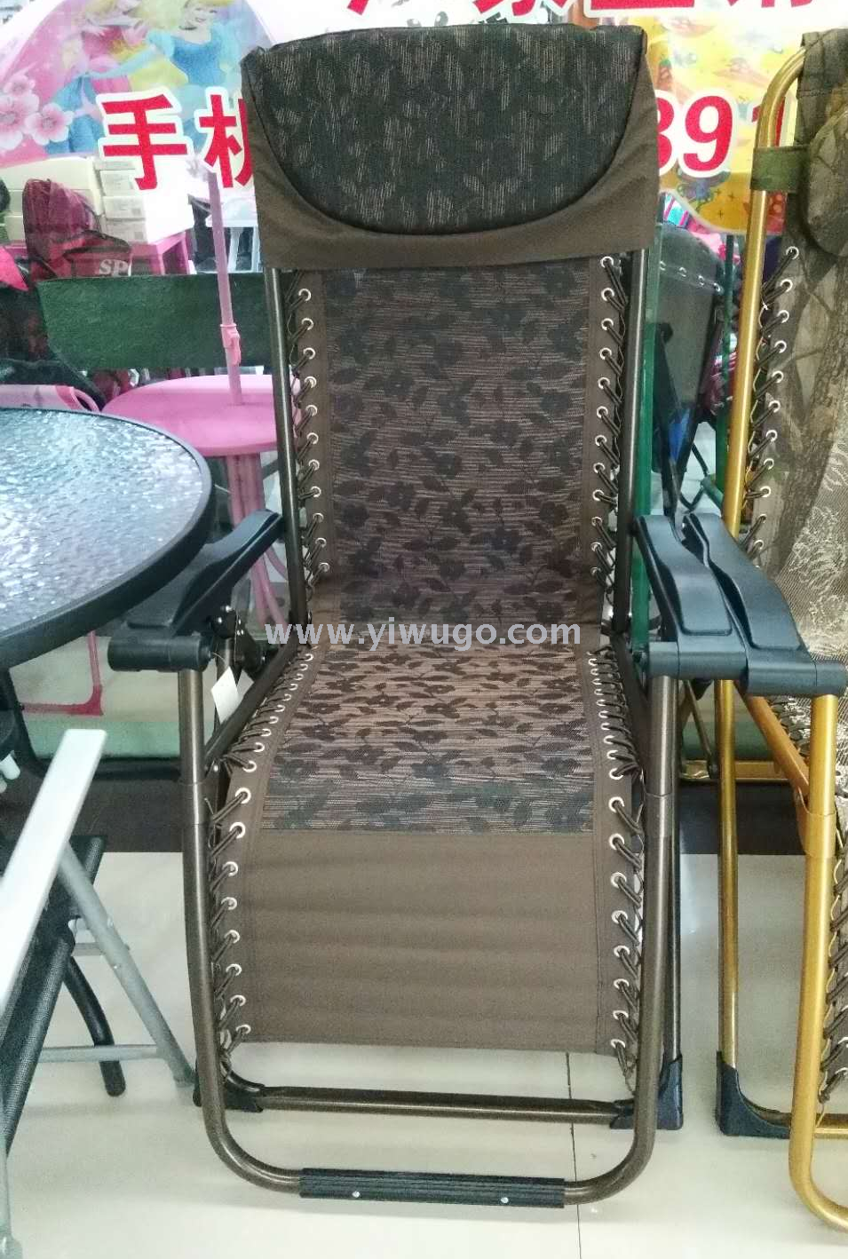 厂家直销豪华加固扁管包边躺椅特斯林折叠休闲椅