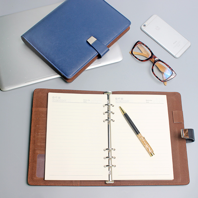 Creative leather-covered notebook stationery, business a5 loose-leaf notebooks, 6-hole notepads, diary books, office wholesale and customization Item Picture