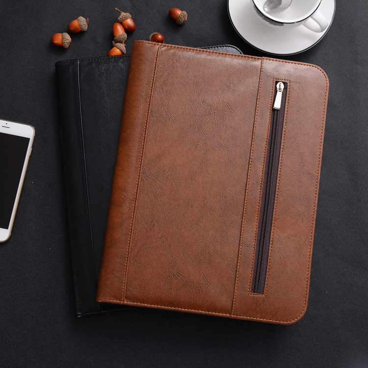 Zipper briefcase, A4 office manager's folder, loose-leaf business multi-functional PU file folder, factory wholesale and customization Specification image
