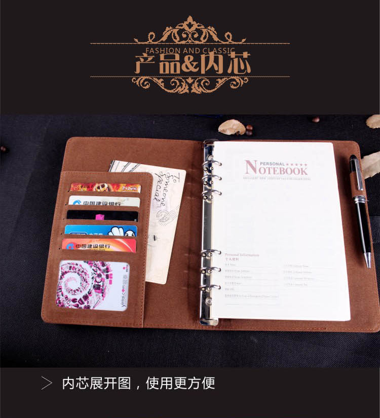 A5 high-end business office gift, color-changing leather loose-leaf notebook with buckle, stationery, notepad, customizable LOGO Item Picture