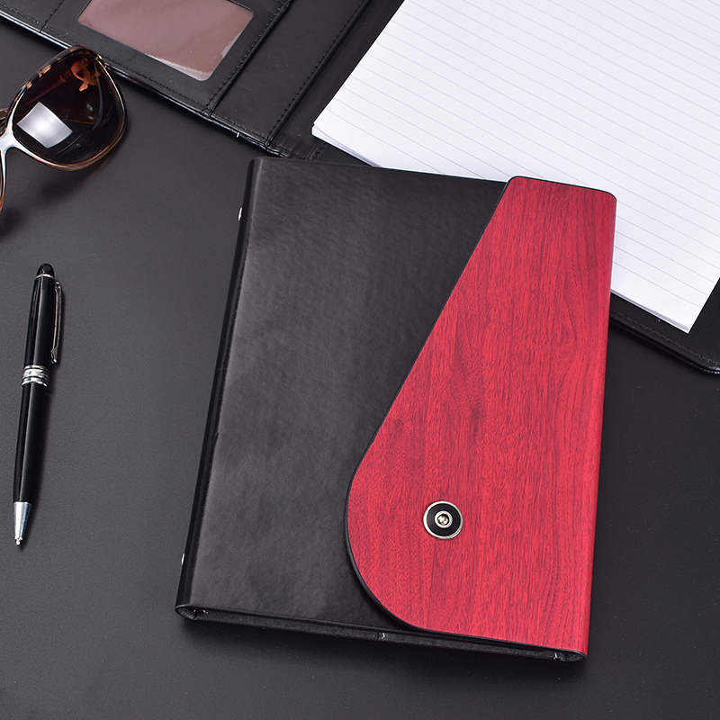 Customized creative business notebook with wood-grain imitation three-fold portable loose-leaf book a5 notebook diary manufacturer wholesale details Picture