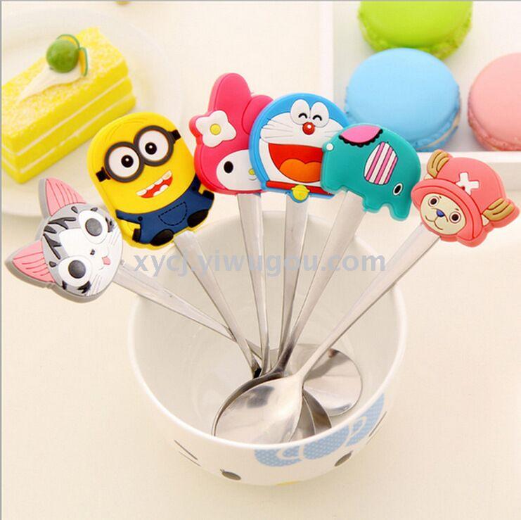 Cuchara de acero inoxidable con manijas de silicona adorable cuchara de café cuchara de sopa cuchara de mezcla cuchara de vida creativa Item Picture