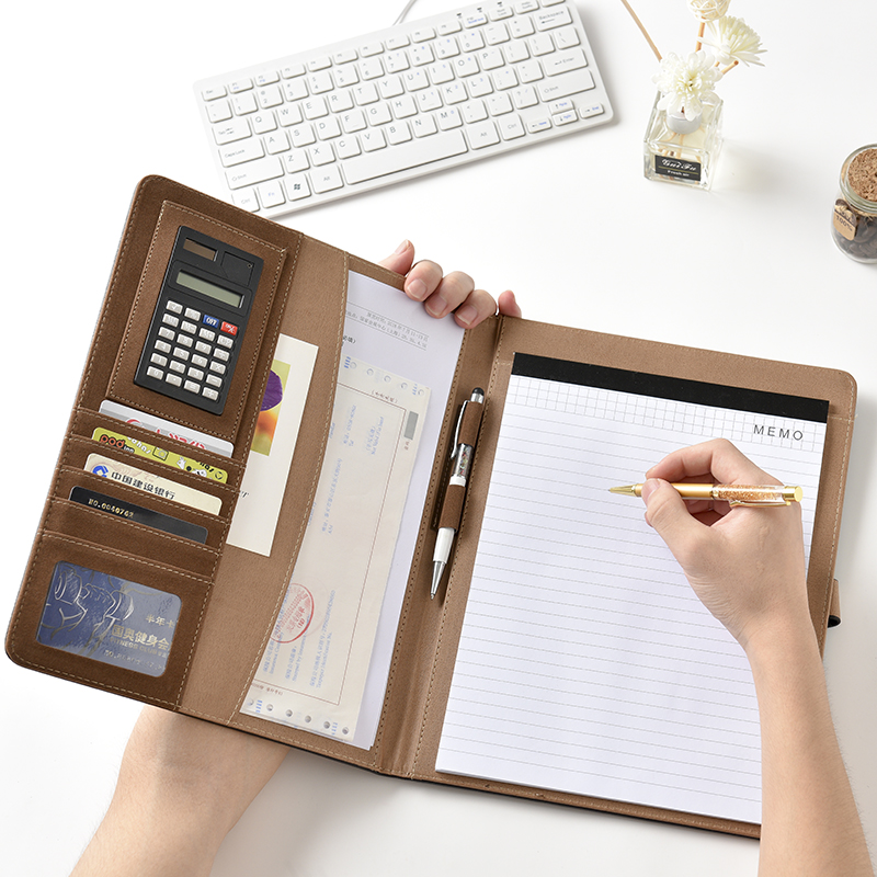 Customized A4 multi-functional business manager with buckle imitation leather sales folder by the manufacturer. Customized LOGO for real estate contract Specification image