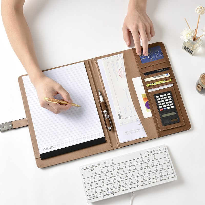 Customized A4 multi-functional business manager with buckle imitation leather sales folder by the manufacturer. Customized LOGO for real estate contract Application Scenario