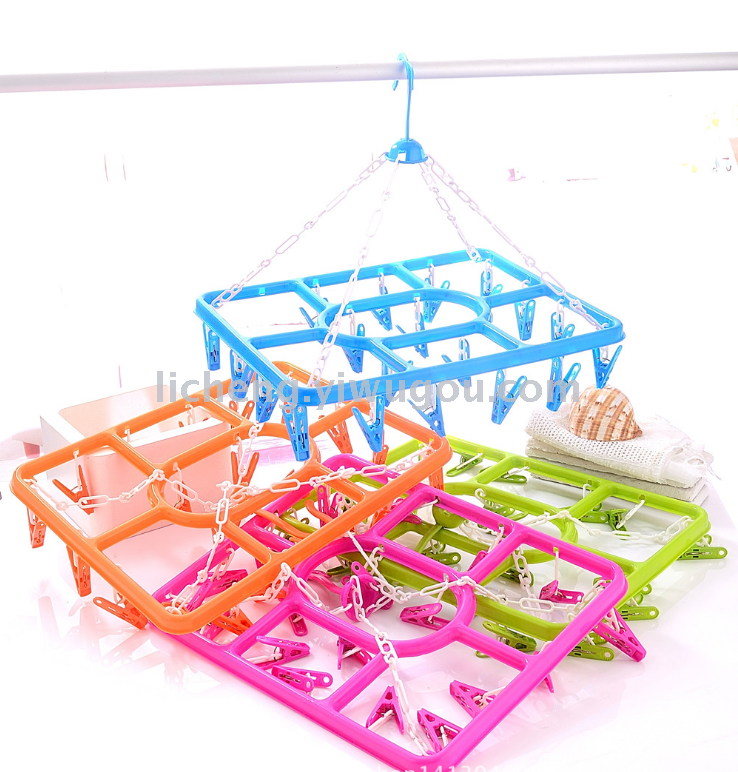New plastic PP clothes drying rack. 20-clip rectangular multi-functional clothes drying rack for drying inside. Sock hanger