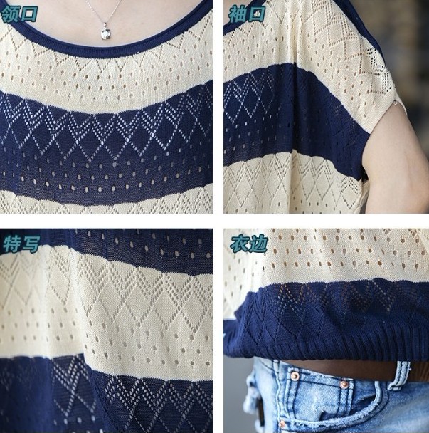 Plus-size women's spring and summer loose net sweater, thin bat sleeve, hollowed-out ice silk knitted sweater for women Application Scenario