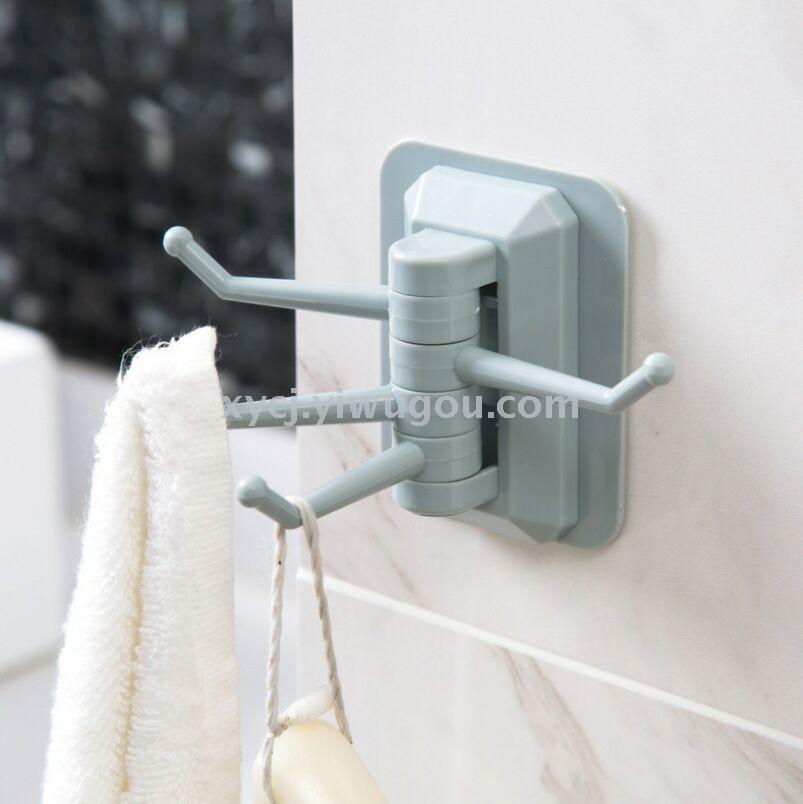 Rotating hook, strong adhesive towel hanger, bathroom wall storage four-claw hook Application Scenario