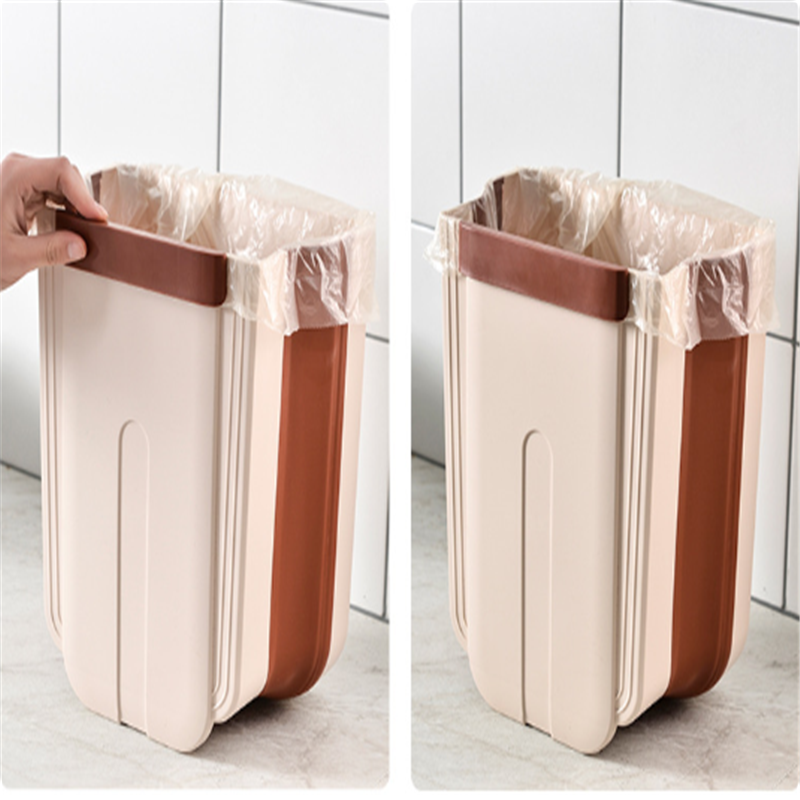 Kitchen folding trash can, plastic PP portable wastebasket, garbage box, vehicle-mounted travel wall-mounted trash can Specification image