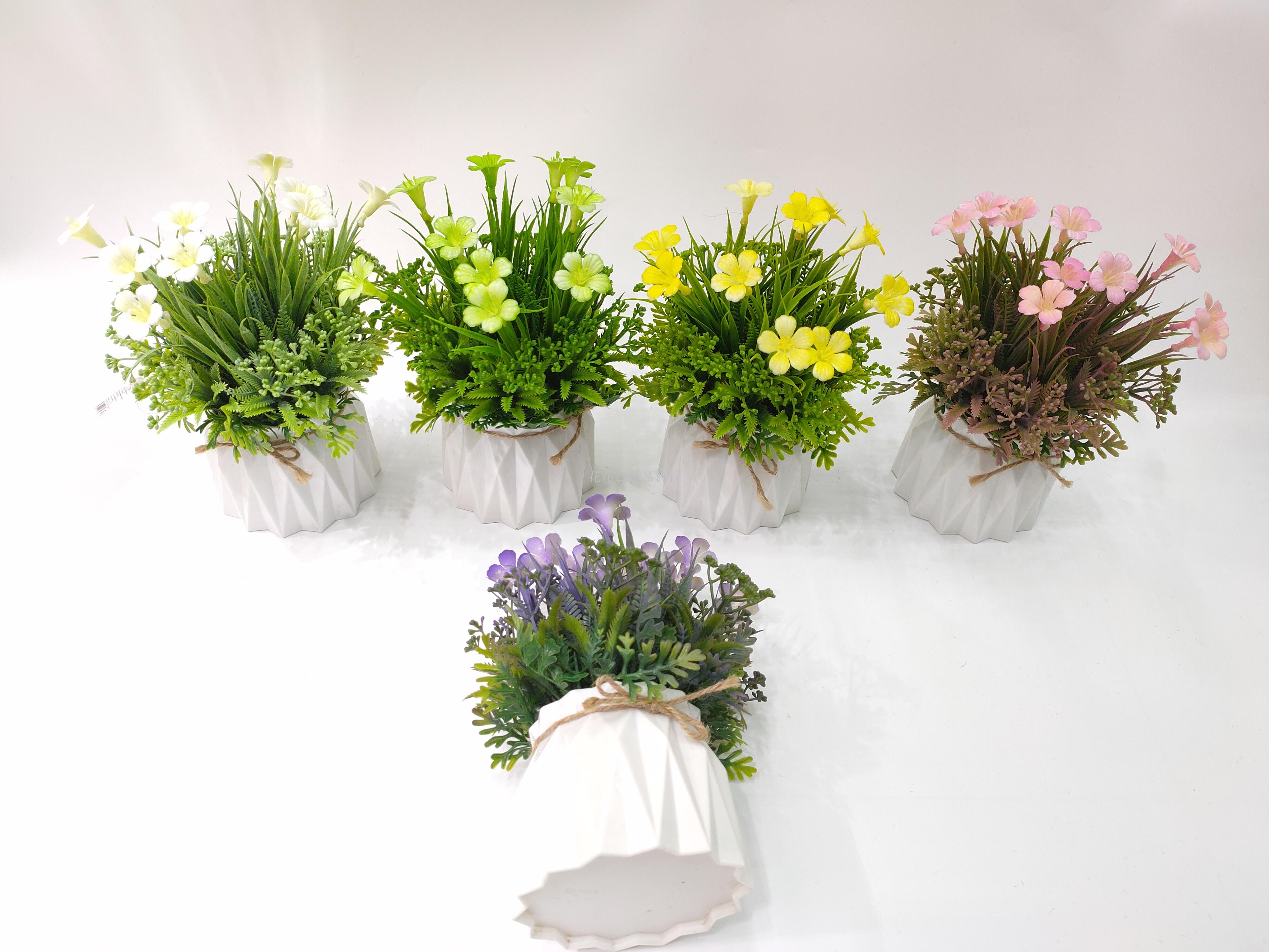 新款幸运花绿色仿真草球摆件装饰假花盆栽盆景办公室摆件仿真花