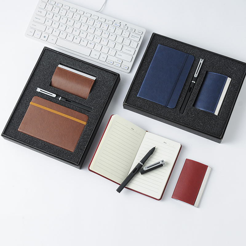 Customized business notebook set, creative high-end a6 notebook with pu leather surface, diary book gift box, customized Logo Specification image