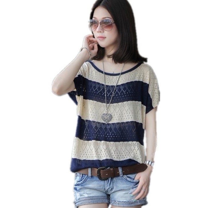 Plus-size women's spring and summer loose net sweater, thin bat sleeve, hollowed-out ice silk knitted sweater for women Item Picture