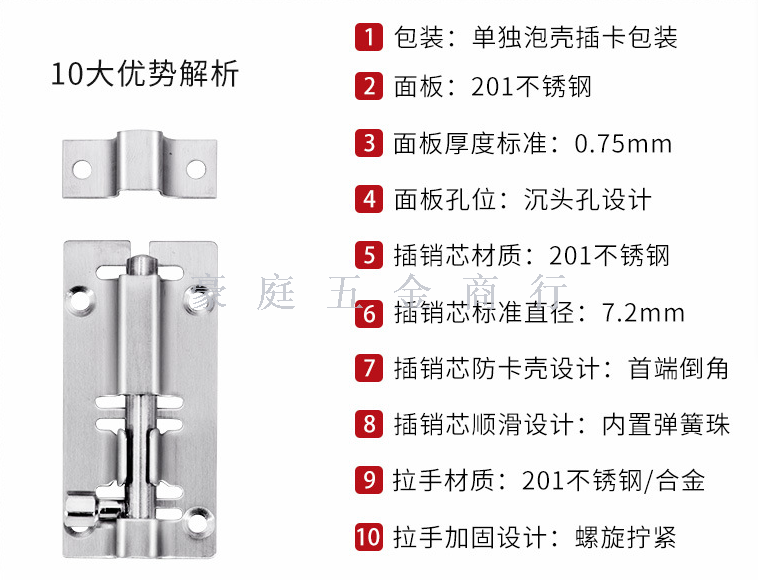 3-12 "engrosado China acero inoxidable pin cuadrado pin perno gabinete puertas y ventanas pin serie Specification image
