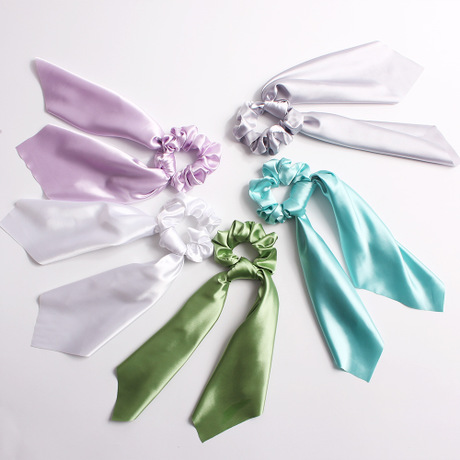 Qiyue Exclusive Amazon source European and American fashion fabric hair bands, satin solid color long ribbon large bowel band headwear details Picture