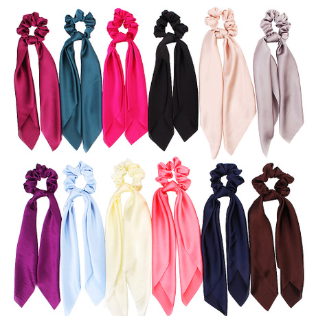 Qiyue ribbon hair band, bow large collar hair band, satin solid color long ribbon ponytail hair band, 70 colors available for customization details Picture