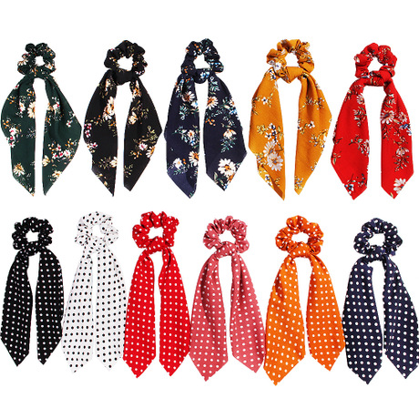 Qiyue Europe and America's new Spring and summer cross-border ponytail, ribbon, large intestine circle, hair band, knot, square scarf, tassel, large intestine hair band full figure