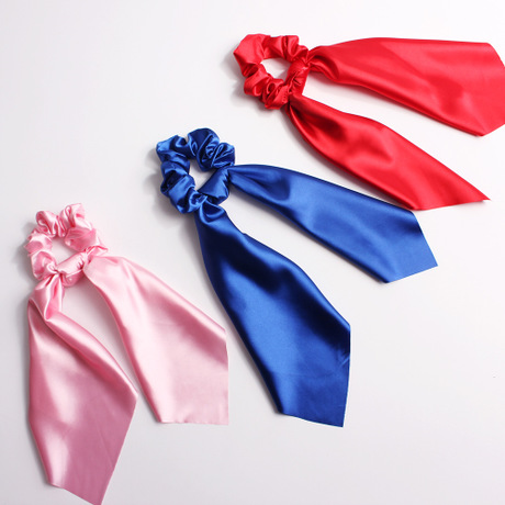 Qiyue Exclusive Amazon source European and American fashion fabric hair bands, satin solid color long ribbon large bowel band headwear Specification drawing