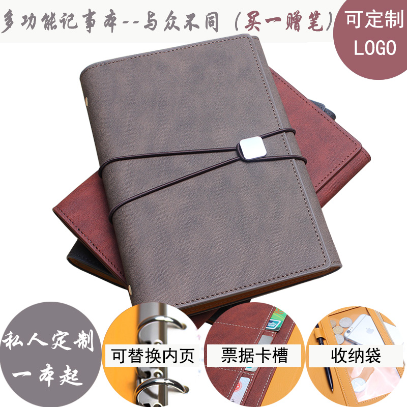 Factory wholesale of creative color-changing leather six-hole three-fold loose-leaf notebooks A5 business loose-leaf notebooks with customized logos details Picture